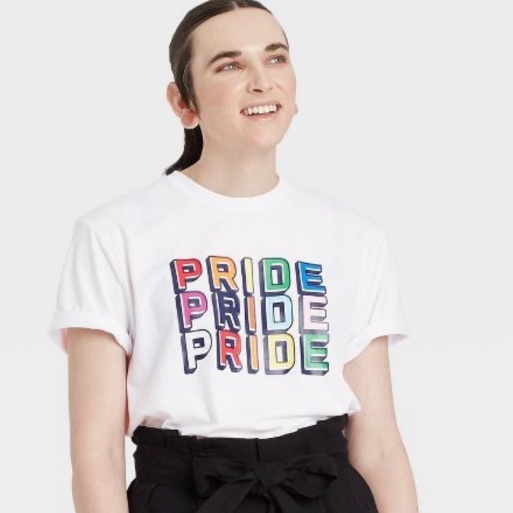 Pride Rainbow T-Shirt Adult 2XL White Colorful LGBTQ Crew Neck Target 2021 XXL